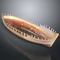 Ancient Style Wooden Boat Model With Ribbed Frame And Brown Red Wood Grain